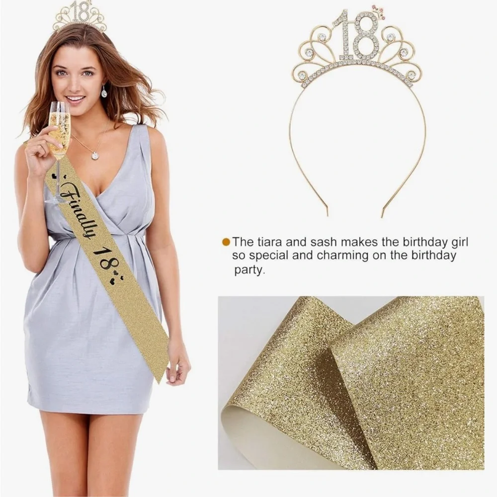 Glitter 18th Birthday Sash & rhinestone headpiece - Picture 1 of 2